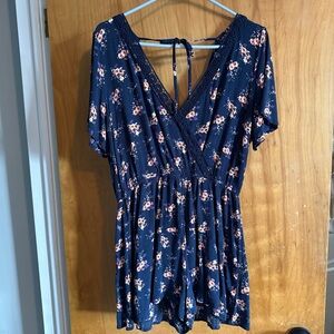 Xhilaration Navy Romper with Floral Accents